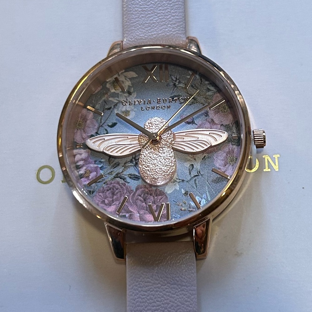Olivia burton Watch With RoseGold Bee Figurine On 34mm Floral Face